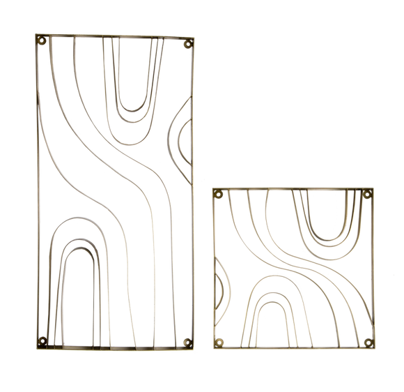 Gold Leaf Design Metal Wood Grain Panel (Sets of 2)