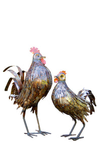 Kenyan Recycled Metal Rooster and Hen Sculptures