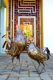 Kenyan Recycled Metal Rooster and Hen Sculptures