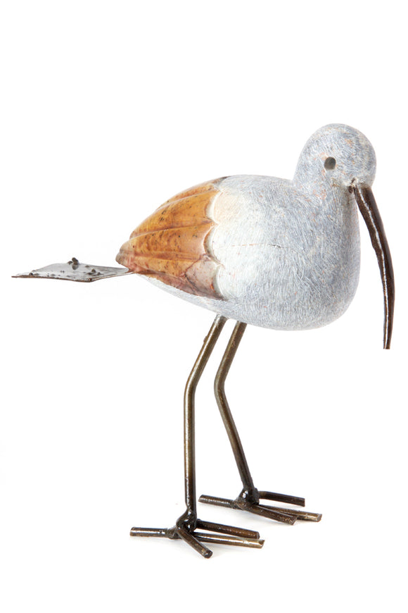 Metal and Stone Stork Bird Sculpture