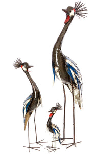 Recycled Metal Crowned Crane Sculptures