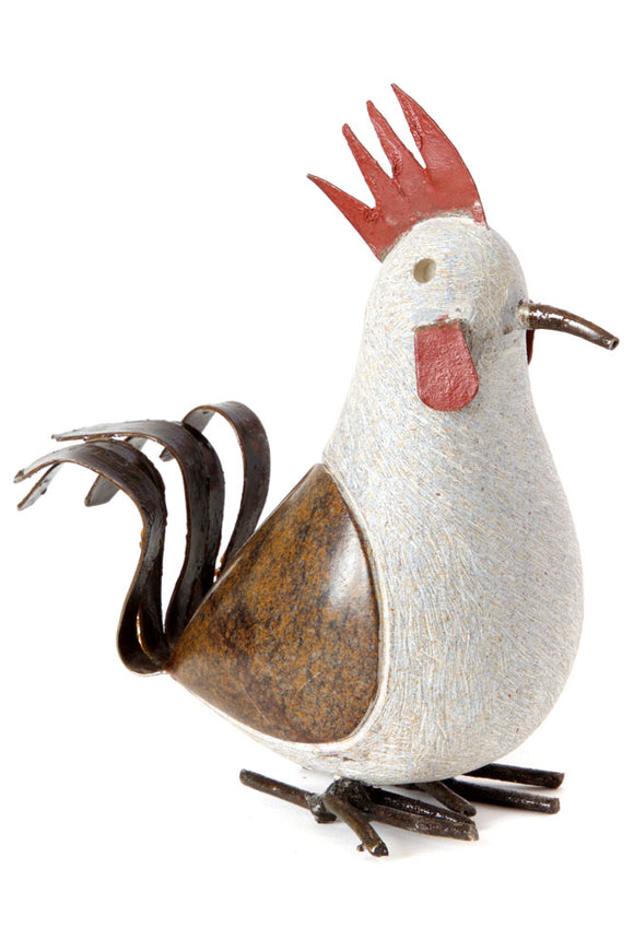 Recycled Metal and Springstone Rooster Sculpture