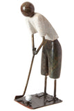 Zimbabwean Simple Life Stone and Metal Golfer Sculpture